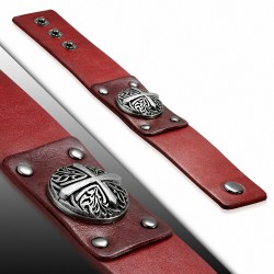 Bracelet en cuir véritable vachette spirale en cuir rouge avec croix ronde et boutons