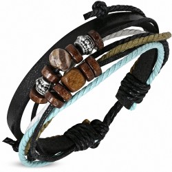 Bracelet ajustable en cuir noir de Karma perles avec cordon de corde à la mode