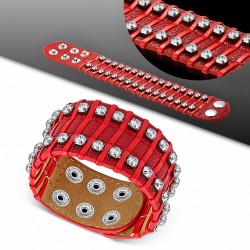 Bracelet mode multi-pression avec boucle en cuir PU rouge  Clear CZ