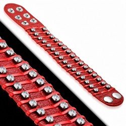 Bracelet mode multi-pression avec boucle en cuir PU rouge  Clear CZ