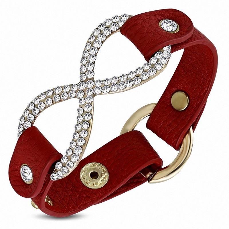 Bracelet à pression en similicuir rouge à la mode en PU avec symbole de l'infini