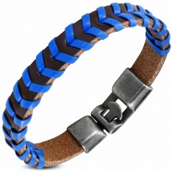 Bracelet à bascule à armure en cuir PU marron et bleu