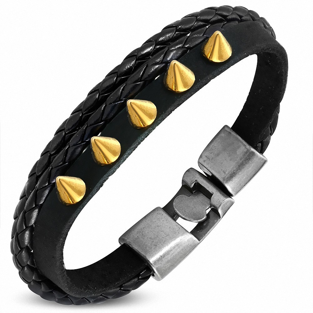 Bracelet à bascule à la mode en cuir PU tressé noir trois brins en cuir PU