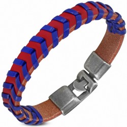 Bracelet à bascule à armure en cuir PU rouge et bleu marine