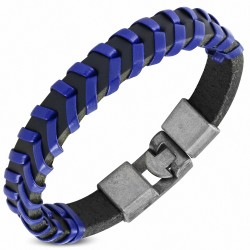 Bracelet à bascule à armure en cuir PU noir et bleu