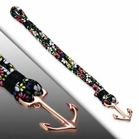 Bracelet en alliage de mode et en cuir PU avec fleurs colorées en cuir rose doré rose - FBX030