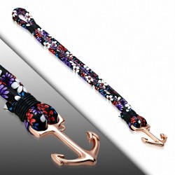 Bracelet en alliage de mode et en cuir PU avec fleurs colorées en cuir rose doré rose - FBX032