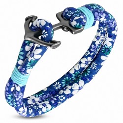Bracelet alliage de mode et fleurs colorées en cuir PU avec ancre marine - FBX037