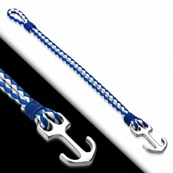 Bracelet en alliage de mode bleu et blanc tissé / tressé en cuir avec ancre marine - FBX015