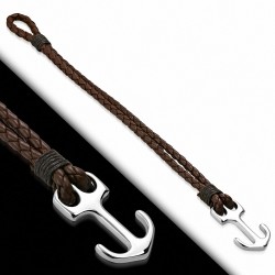 Bracelet en alliage marin à la mode en alliage marin et tressé marron en cuir PU - FBX019