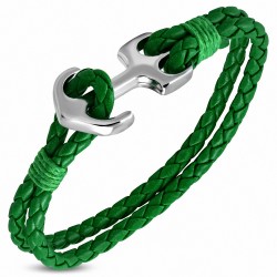 Bracelet alliage de mode et vert tissé / tressé en cuir PU avec ancre marine - FBX021