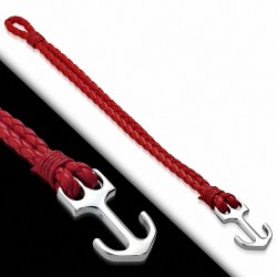 Bracelet alliage à la mode & rouge tissé / tressé en cuir PU avec ancre marine - FBX022