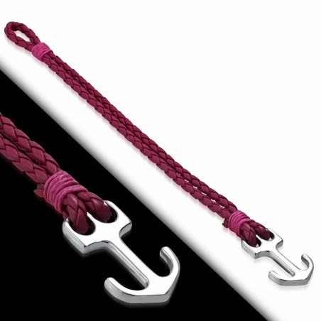 Bracelet alliage de mode et rose tissé / tressé en cuir PU avec ancre marine - FBX023