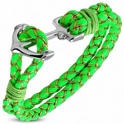 Bracelet en alliage marin à la mode en alliage marin et vert tissé / tressé en cuir PU