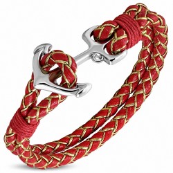 Bracelet alliage à la mode & rouge tissé / tressé en cuir PU avec ancre marine