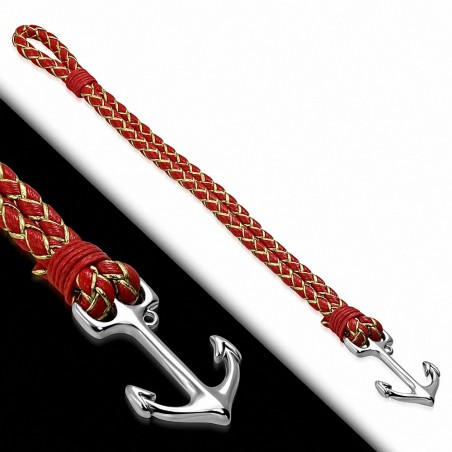 Bracelet alliage à la mode & rouge tissé / tressé en cuir PU avec ancre marine