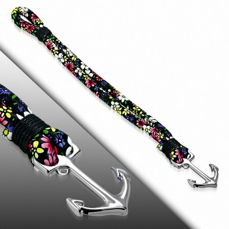 Bracelet alliage de mode et fleurs colorées en cuir PU avec ancre marine - FBX099