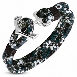 Bracelet alliage de mode et fleurs colorées en cuir PU avec ancre marine - FBX101