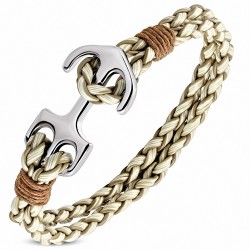 Bracelet en alliage marin à la mode en alliage brun clair tissé / tressé en cuir PU