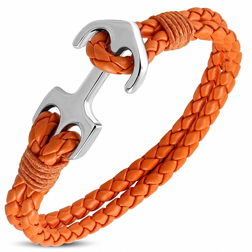 Bracelet en alliage marin à la mode en alliage orange tissé / tressé en cuir PU