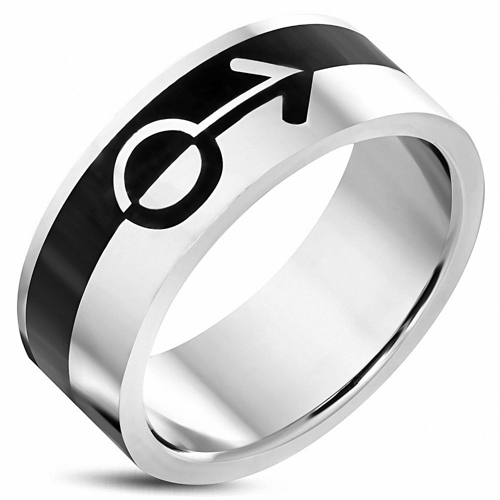 6mm | Bague plat en acier inoxydable avec symbole de genre masculin à deux tons