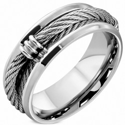 7.5mm | Bague de bande concave ajustement confortable avec fil de câble torsadé celtique en acier inoxydable