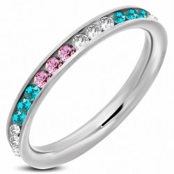 3mm | Bague en acier inoxydable ChannelSet Eternity Comfort Fit avec CZ coloré