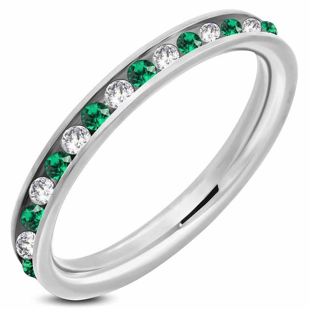 3mm | Bague en acier inoxydable ChannelSet Eternity Comfort Fit avec Clear & Emerald CZ