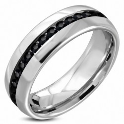 7mm | Bague éternité ChannelSet en acier inoxydable avec noir de jais CZ