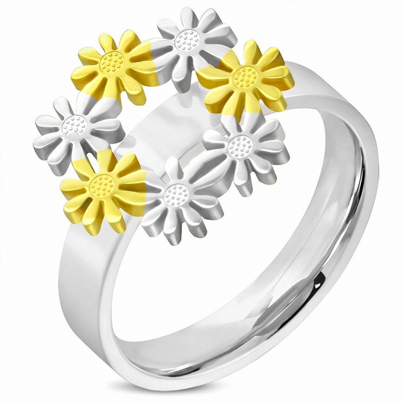 Bague fantaisie Lien de fleur en flocon de neige en acier inoxydable avec lien de confort