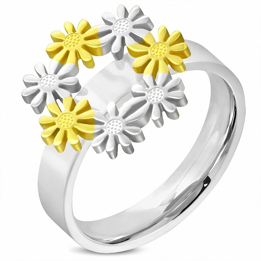 Bague fantaisie Lien de fleur en flocon de neige en acier inoxydable avec lien de confort