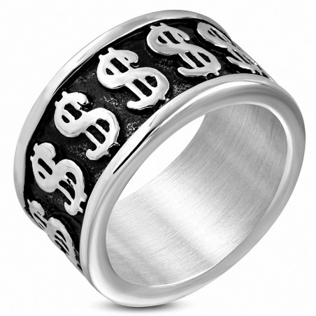 Bague de motard en acier inoxydable avec signe de deux dollars en acier inoxydable