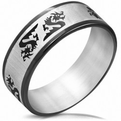 8mm | Bague en acier inoxydable avec Bague de signe du zodiaque chinois 2 tons avec dragon