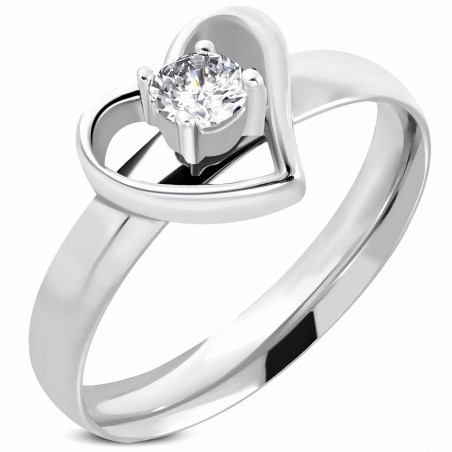 Bague en acier inoxydable avec coeur ouvert en forme de coeur