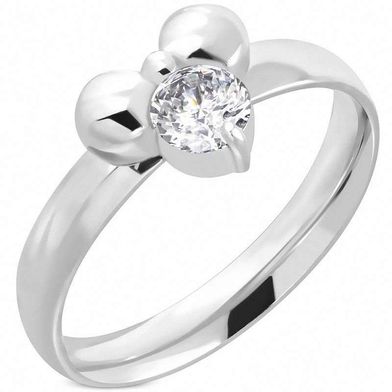 Bague fantaisie en forme de fleur et ajustement lunette en acier inoxydable avec CZ transparent