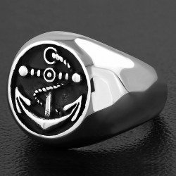 Bague de motard en acier inoxydable avec motif d'ancre marine à deux tons