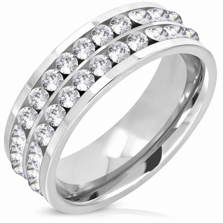 7mm | Bague de mariage plate en acier inoxydable avec demi-alliance Eternity Comfort Fit w / Clear CZ