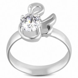 Bague fantaisie à ajustement confortable Swan ProngSet en acier inoxydable avec CZ transparent