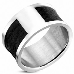 Bague en acier inoxydable 2 tons avec cuir noir