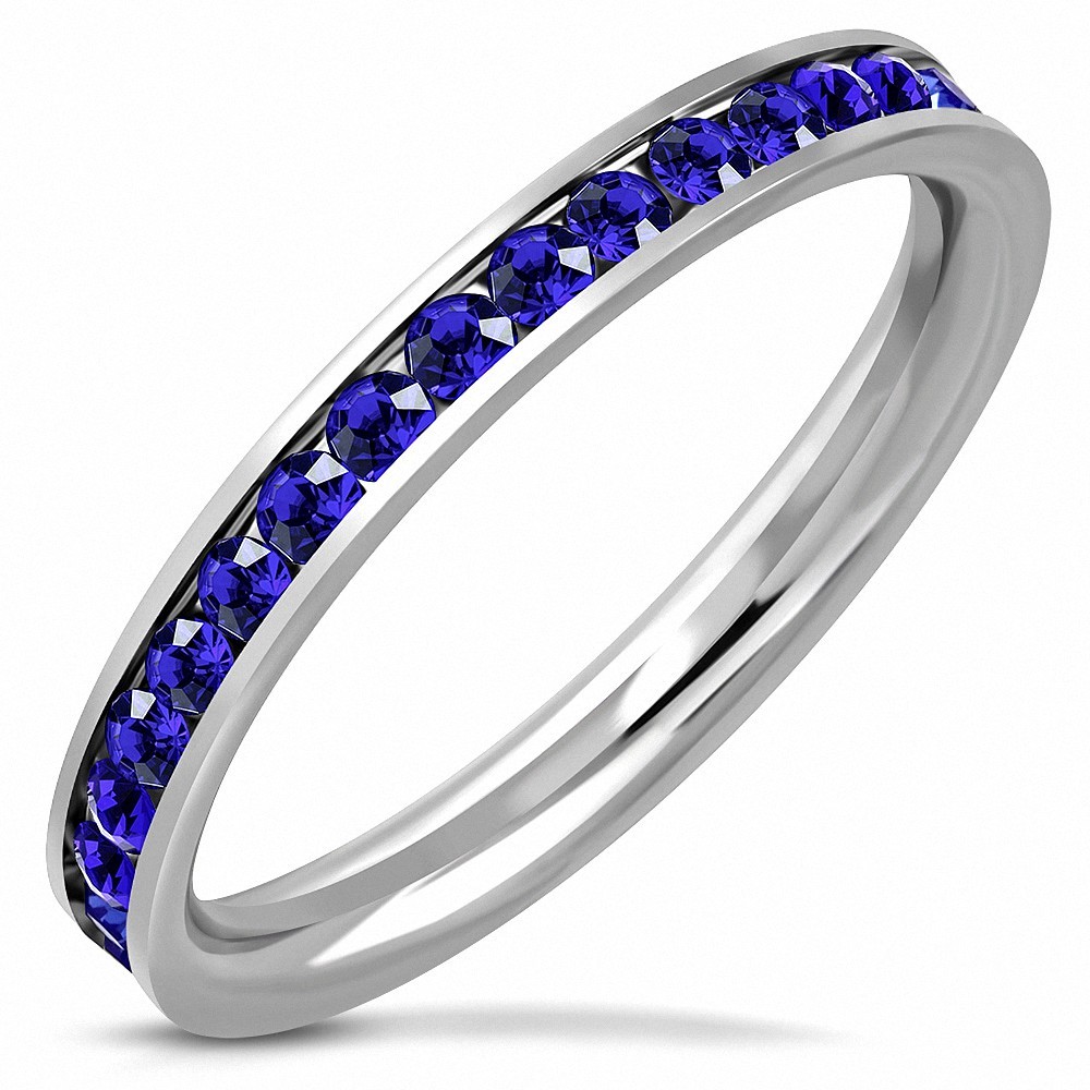 3mm | Bague en acier inoxydable ChannelSet Eternity Comfort Fit avec capri bleu CZ