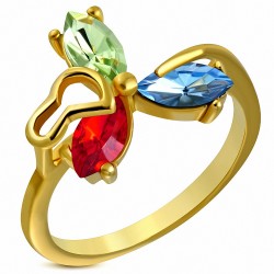 Bague fantaisie avec passe-partout en acier inoxydable plaqué or avec coeur