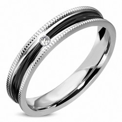 4mm | Bague de mariage en acier inoxydable 2 tons Milgrain Edge Comfort Fit avec CZ transparent