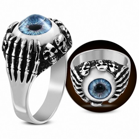 20mm | Bague de motard en acier inoxydable avec motif de tête de mort avec tête de mort en acier inoxydable à 3 tons