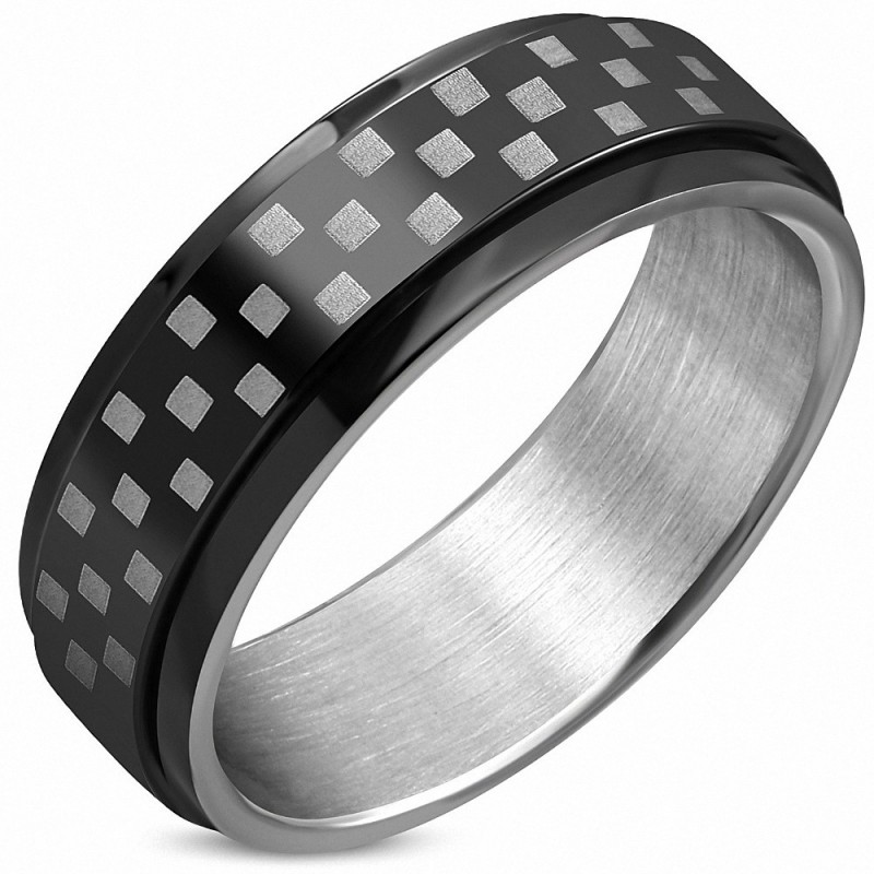 8mm | Bague plate en acier inoxydable à damier / grille 2 tons en acier inoxydable