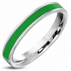 3.5mm | Bague plat à ajustement confortable émaillé vert 2 tons en acier inoxydable