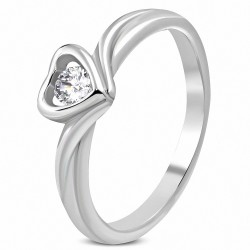 Bague de fiançailles en forme de coeur d'amour en acier inoxydable avec CZ transparente