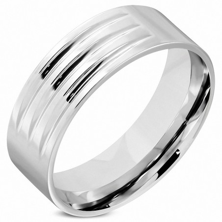 8mm | Bague en bande de mariage à la forme confortable et à rayures en acier inoxydable