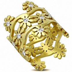 Bague de mariage en acier inoxydable avec lien de fleurs en plaqué or
