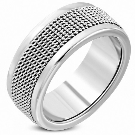 10mm | Bague demi-ronde en acier inoxydable à rayures maillées