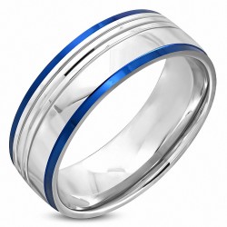 8mm | Bague demi-rond ajusté en acier inoxydable à rayures rainurées et à 2 tons